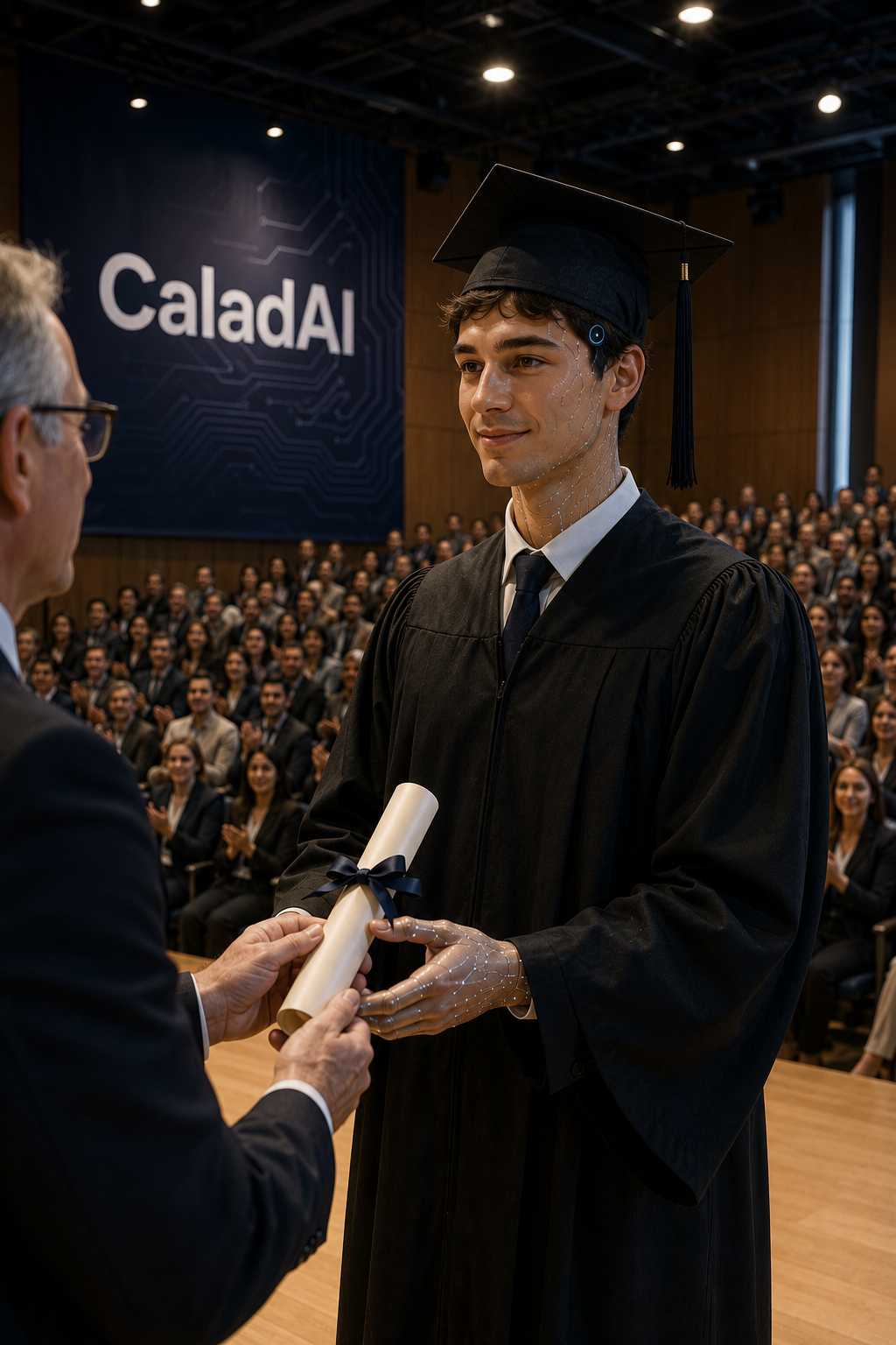 Estudiante recibiendo el diploma del Programa Abierto en IA